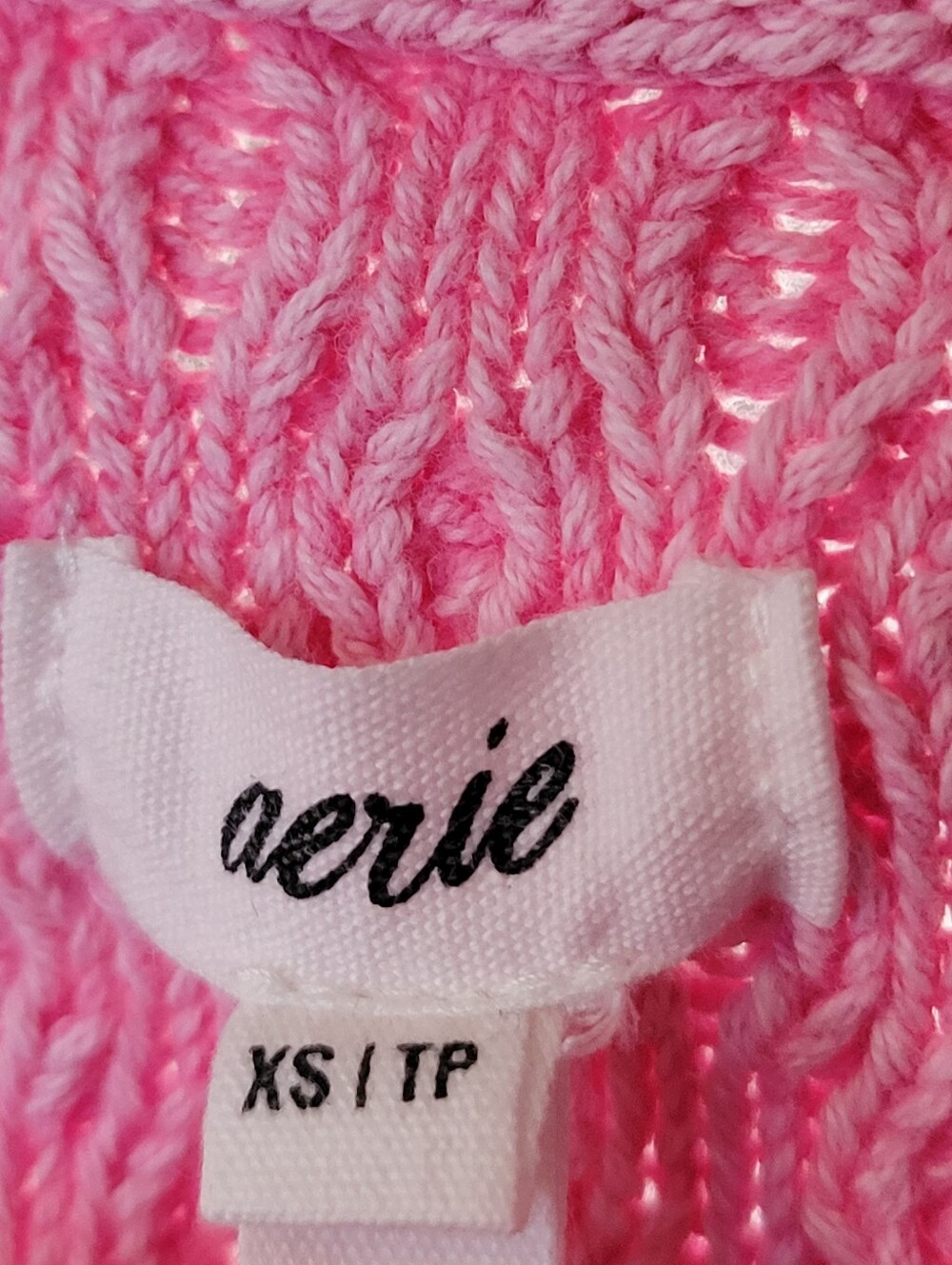 Aerie Pink Cotton Cable Knit V-Neck Pullover Sweater, Size Womens XS Oversized - Picture 6 of 7